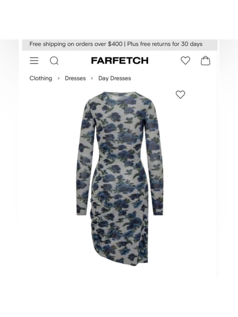 New Coperni Long Sleeve Floral Midi Dress Blue White 6